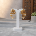 Gold-Toned Temple Elephant Earrings with Cascading Pearl Drops