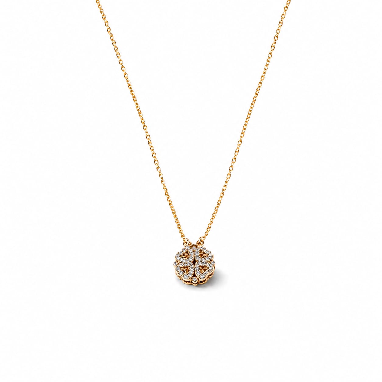 Gold Four-Leaf Clover CZ Pendant Necklace