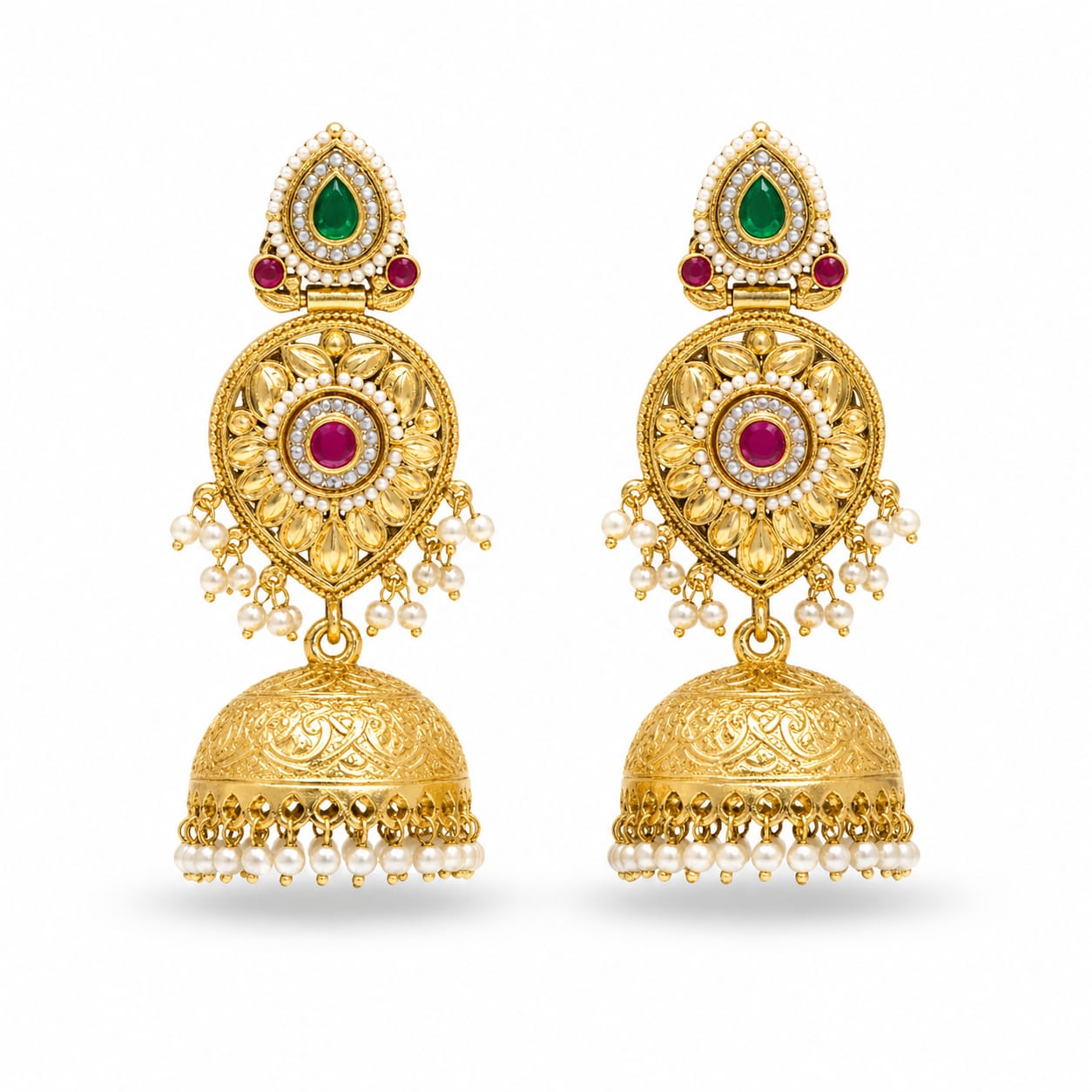 Gold Temple Chandbali Jhumka Earrings