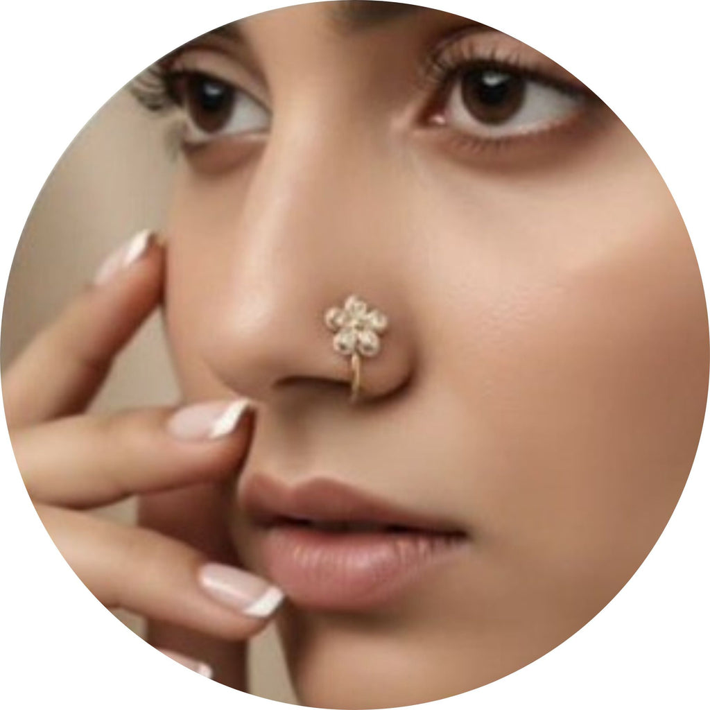 Gold Floral Cluster Nose Pin with Pearl Beads