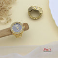 Gold CZ Bezel Quartz Ring Watch