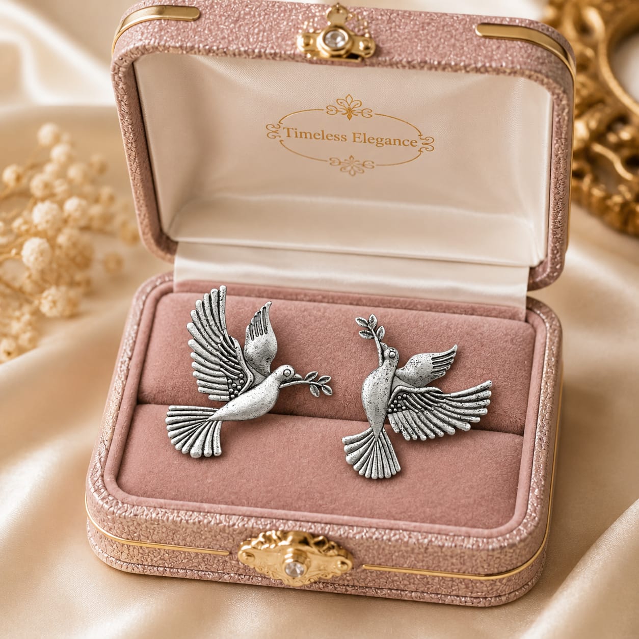 Oxidised Silver Flying Dove Stud Earrings
