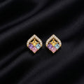 Gold Plated Multicolour Stone Stud Earrings with CZ Border