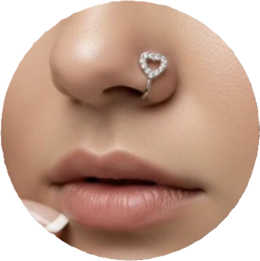 Silver CZ Heart Nose Pin