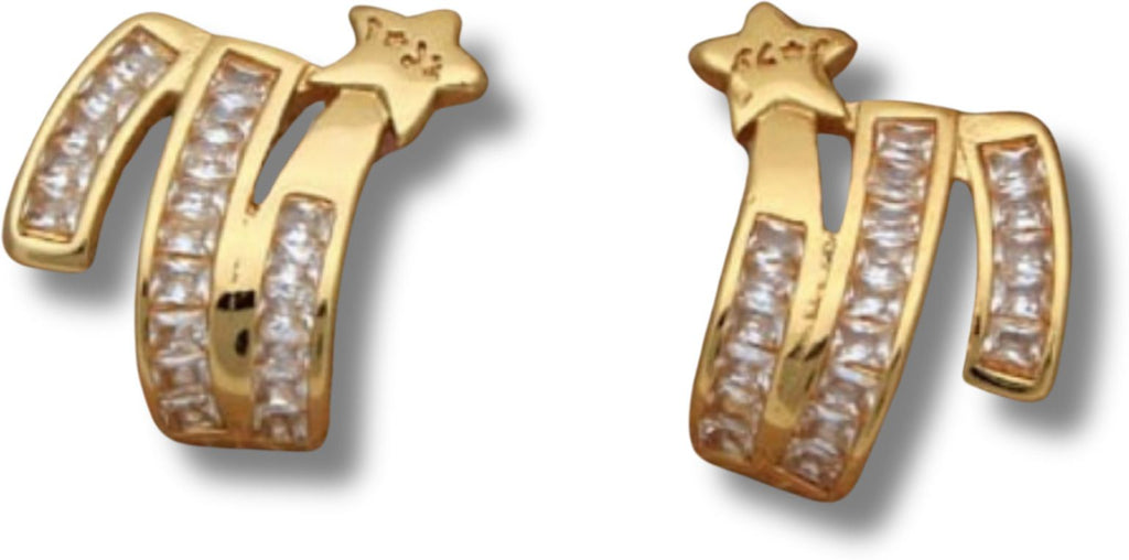 Gold Shooting Star Huggie Earrings – CZ Stone Wrap