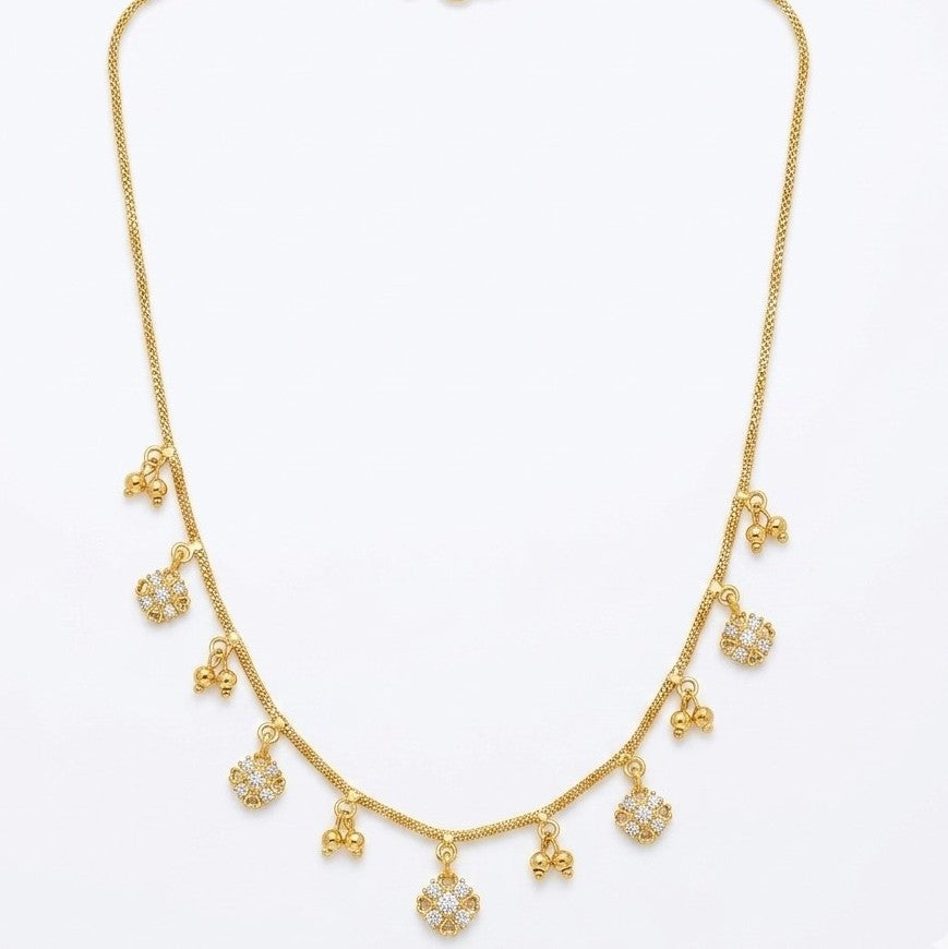 Gold CZ Floral Charm Necklace with Ghungroo Drops