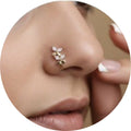 Gold Triple Petal Leaf Nose Pin with Marquise CZ Stones