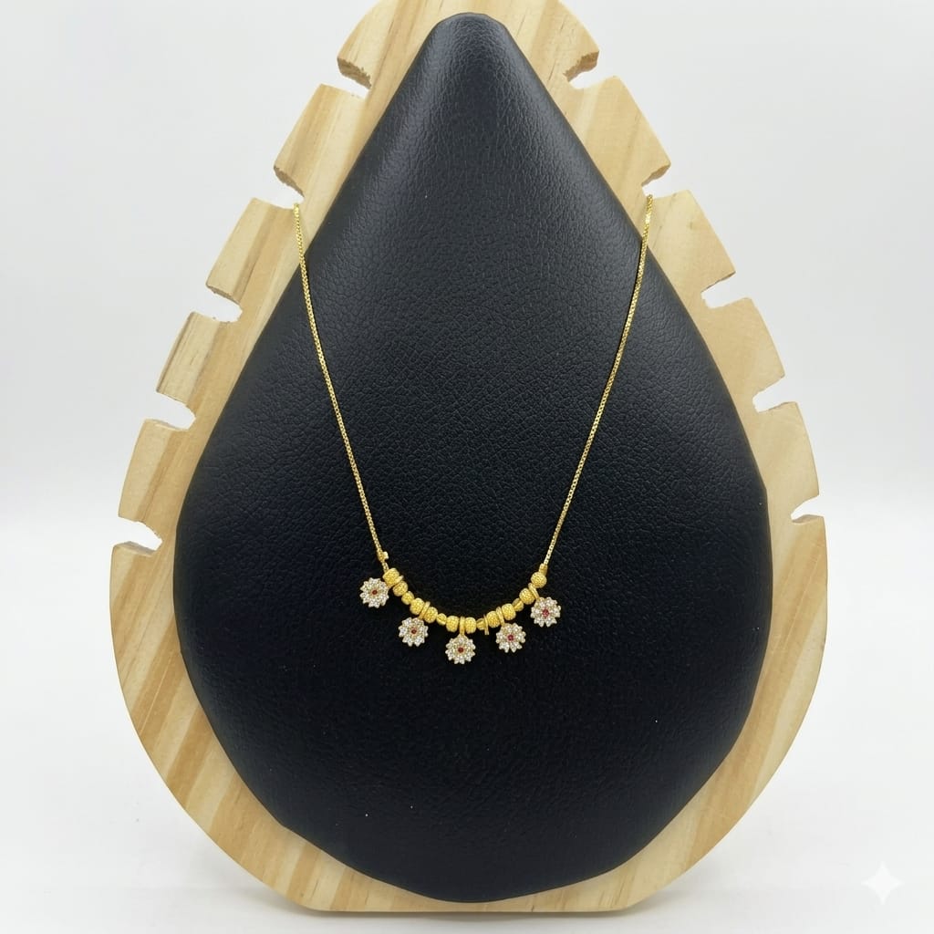 Gold Ruby & CZ Floral Charm Necklace