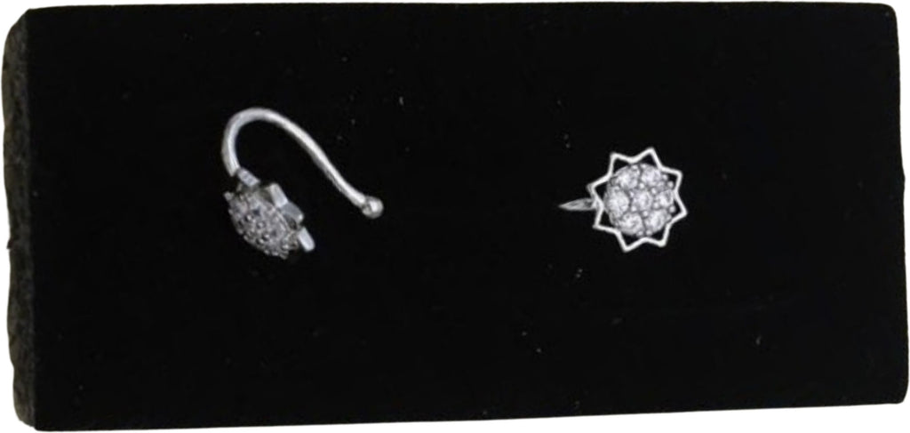 Silver Lotus Nose Pin with Crystal Stones