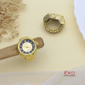 Gold Round Quartz Ring Watch – Navy Blue Dial