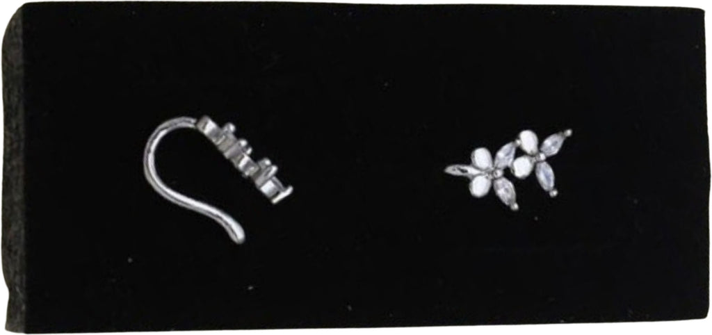 Silver Five Petal Marquise CZ Flower Nose Pin