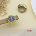 Gold Round Quartz Ring Watch – Navy Blue Dial