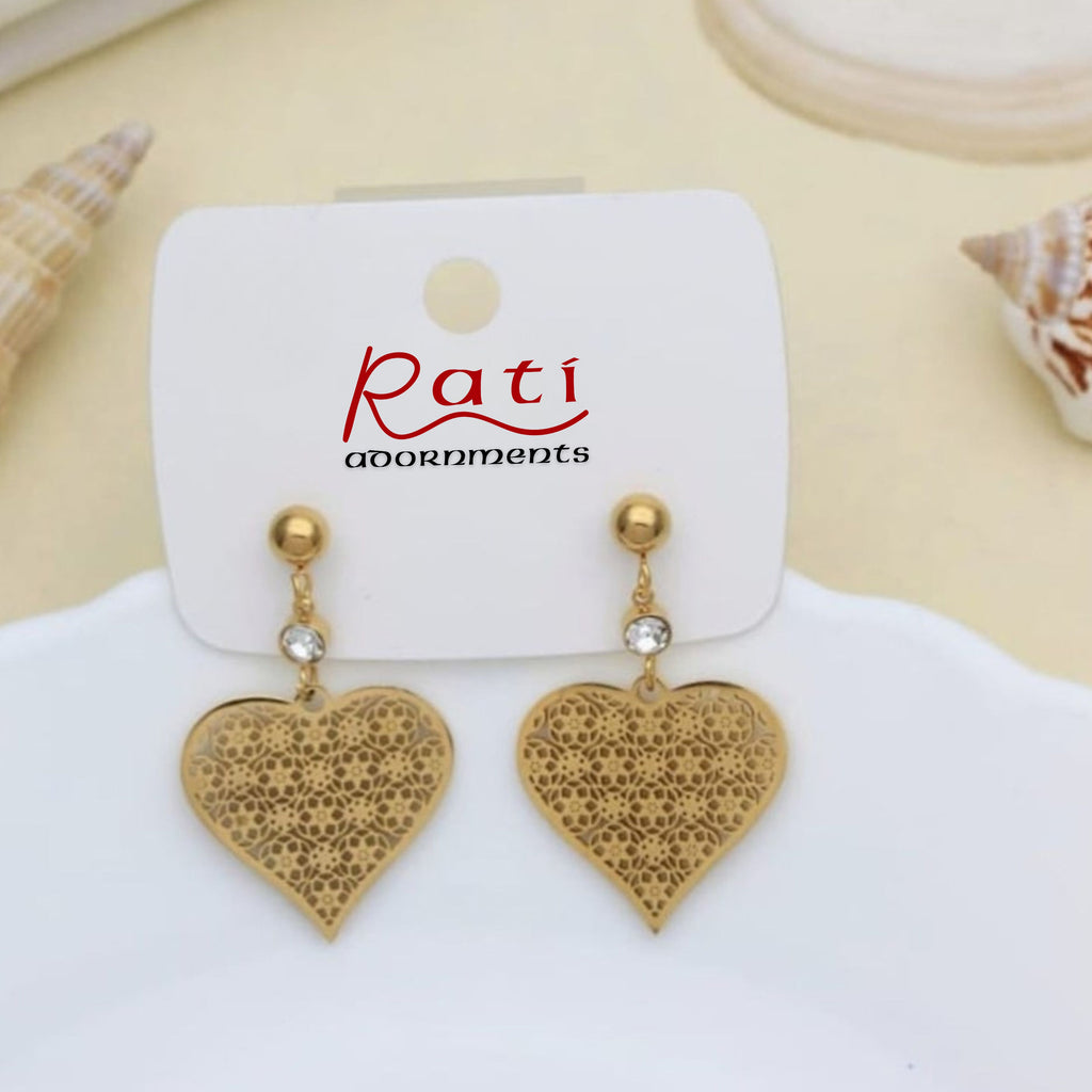 Gold Filigree Heart Drop Earrings – Crystal Accent Dangles