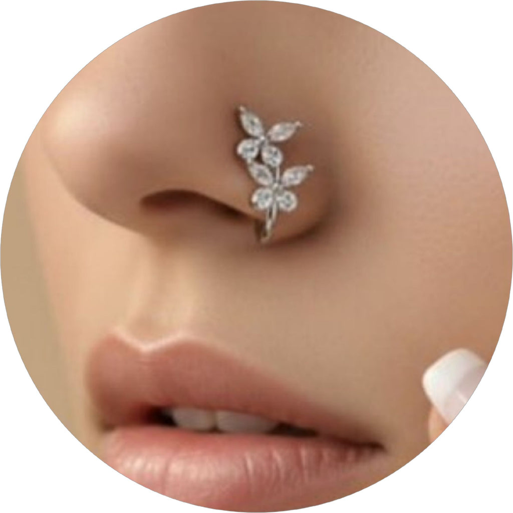 Silver Five Petal Marquise CZ Flower Nose Pin