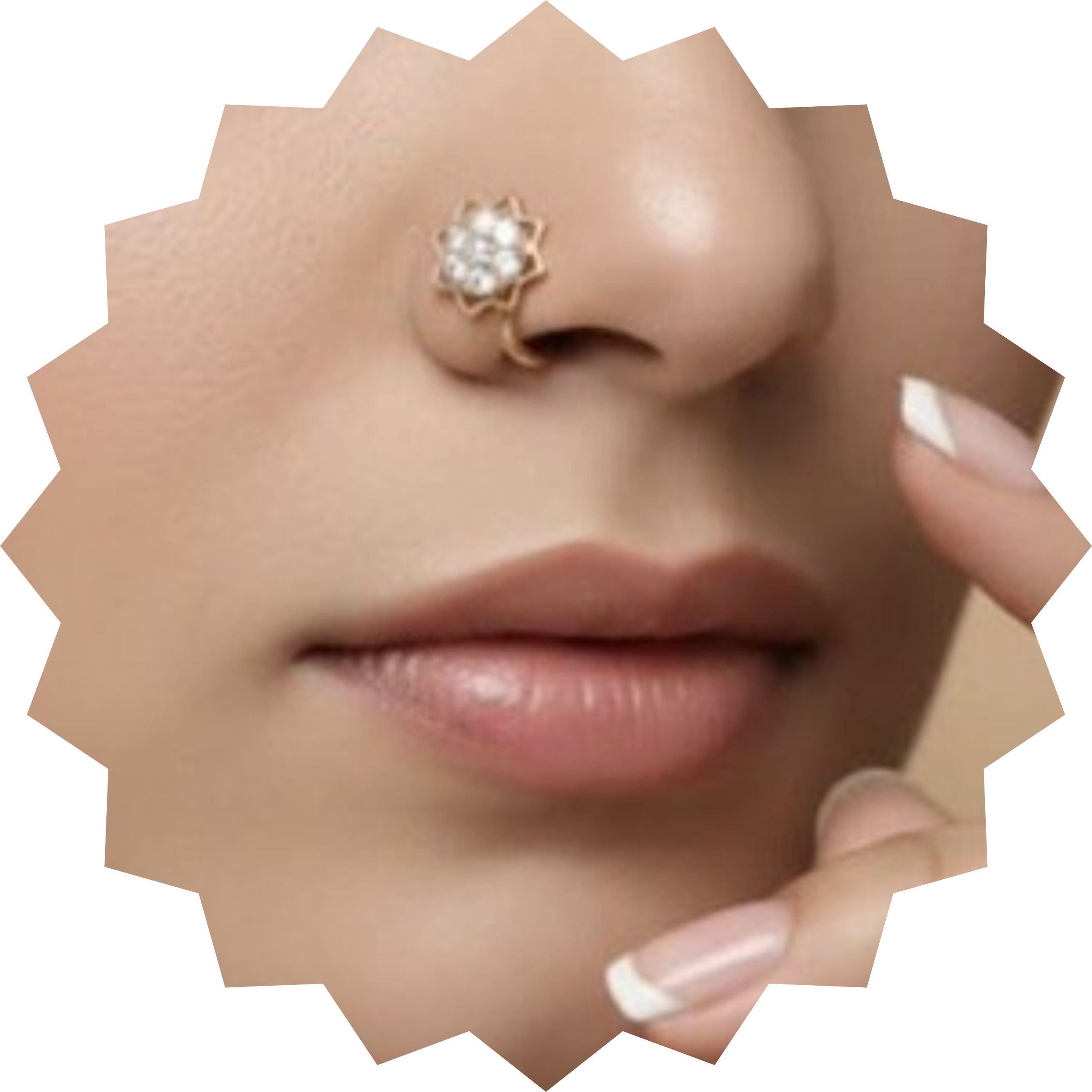 Gold Lotus Nose Pin with Crystal Stone