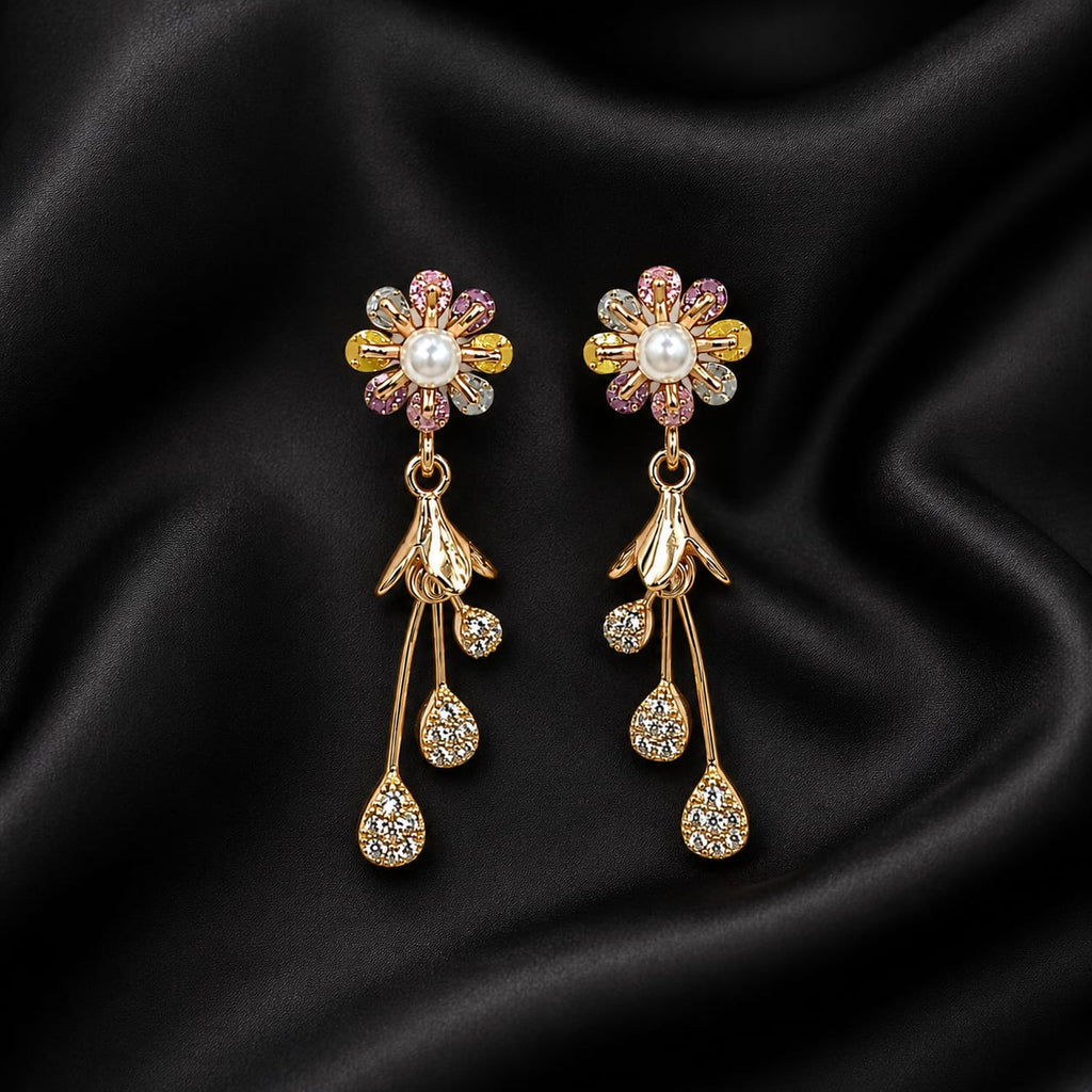 Pearl & Crystal Daisy Drop Earrings