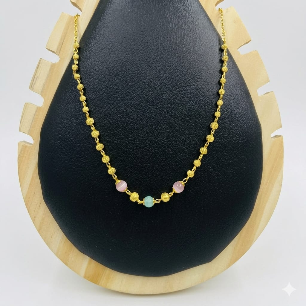 Gold Beaded Necklace with Pastel Stones