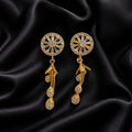 Gold Plated CZ Wheel Stud Earrings with Cascading Teardrop Danglers