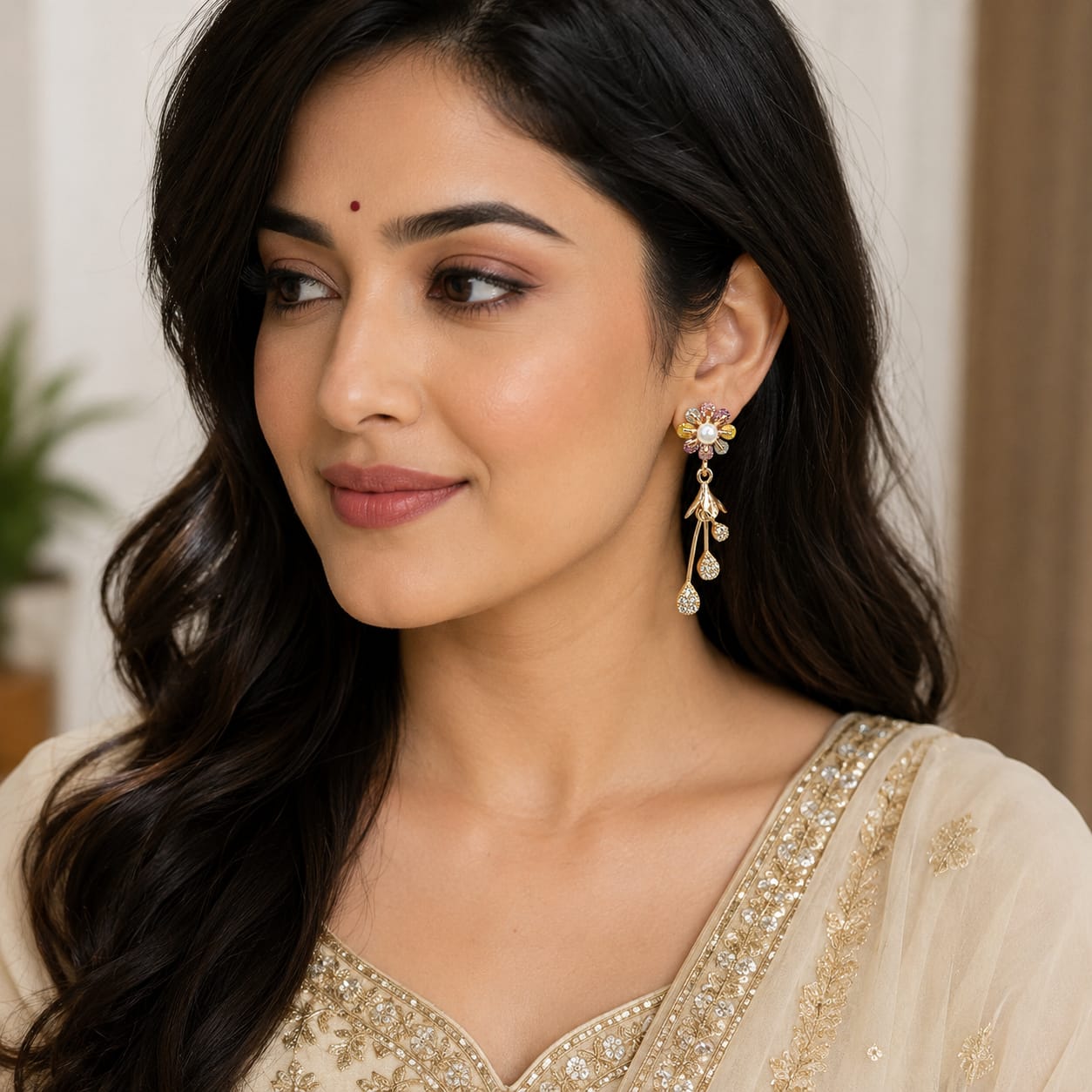 Pearl & Crystal Daisy Drop Earrings