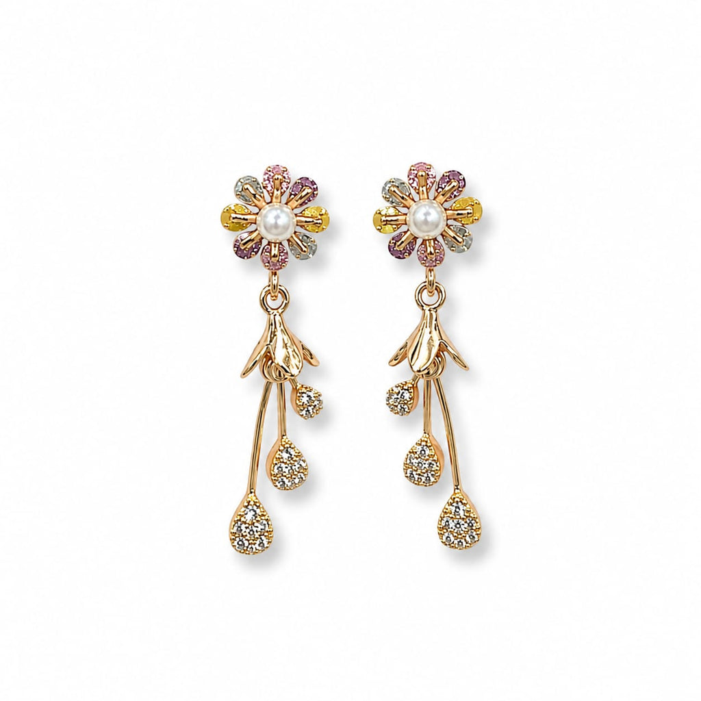 Pearl & Crystal Daisy Drop Earrings