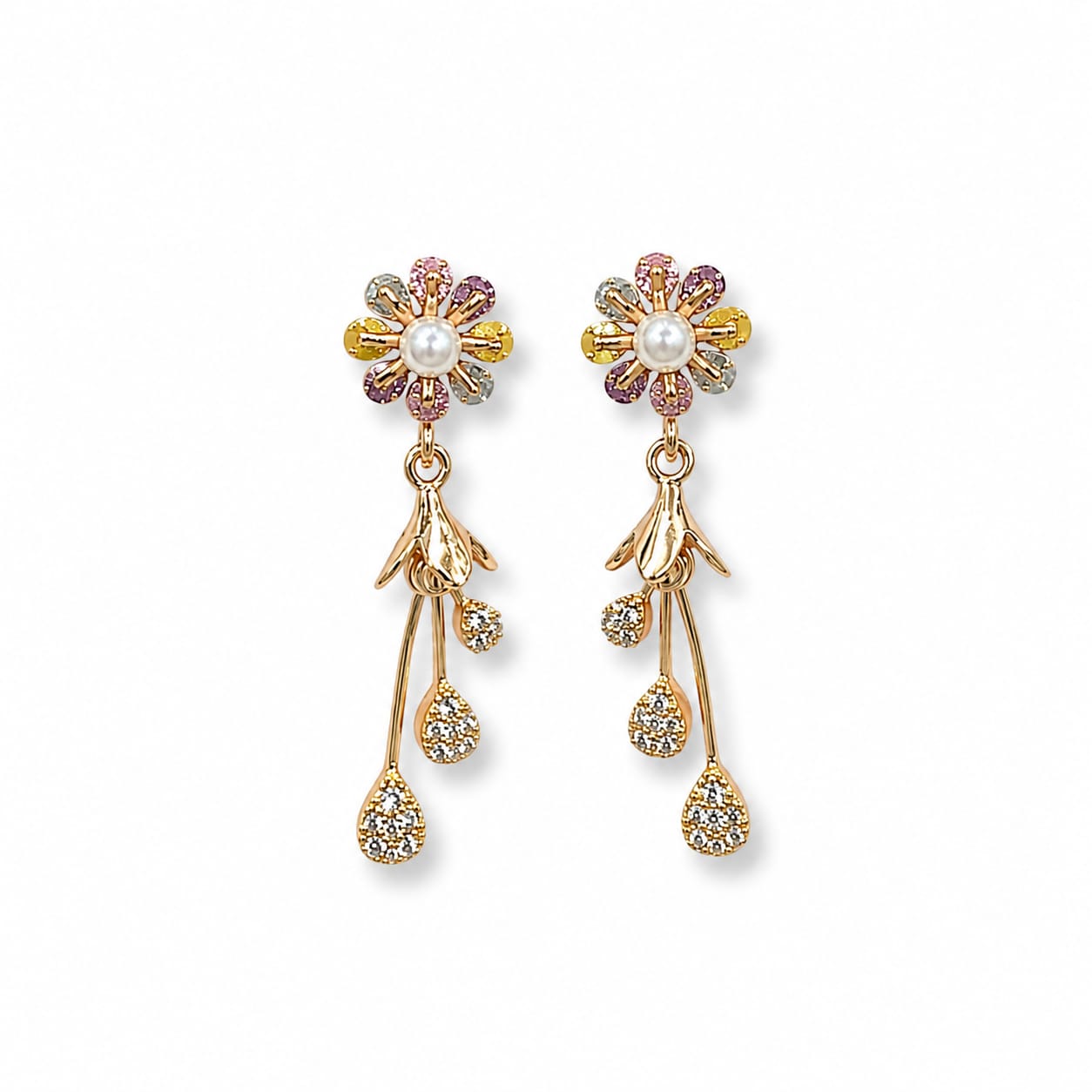 Pearl & Crystal Daisy Drop Earrings