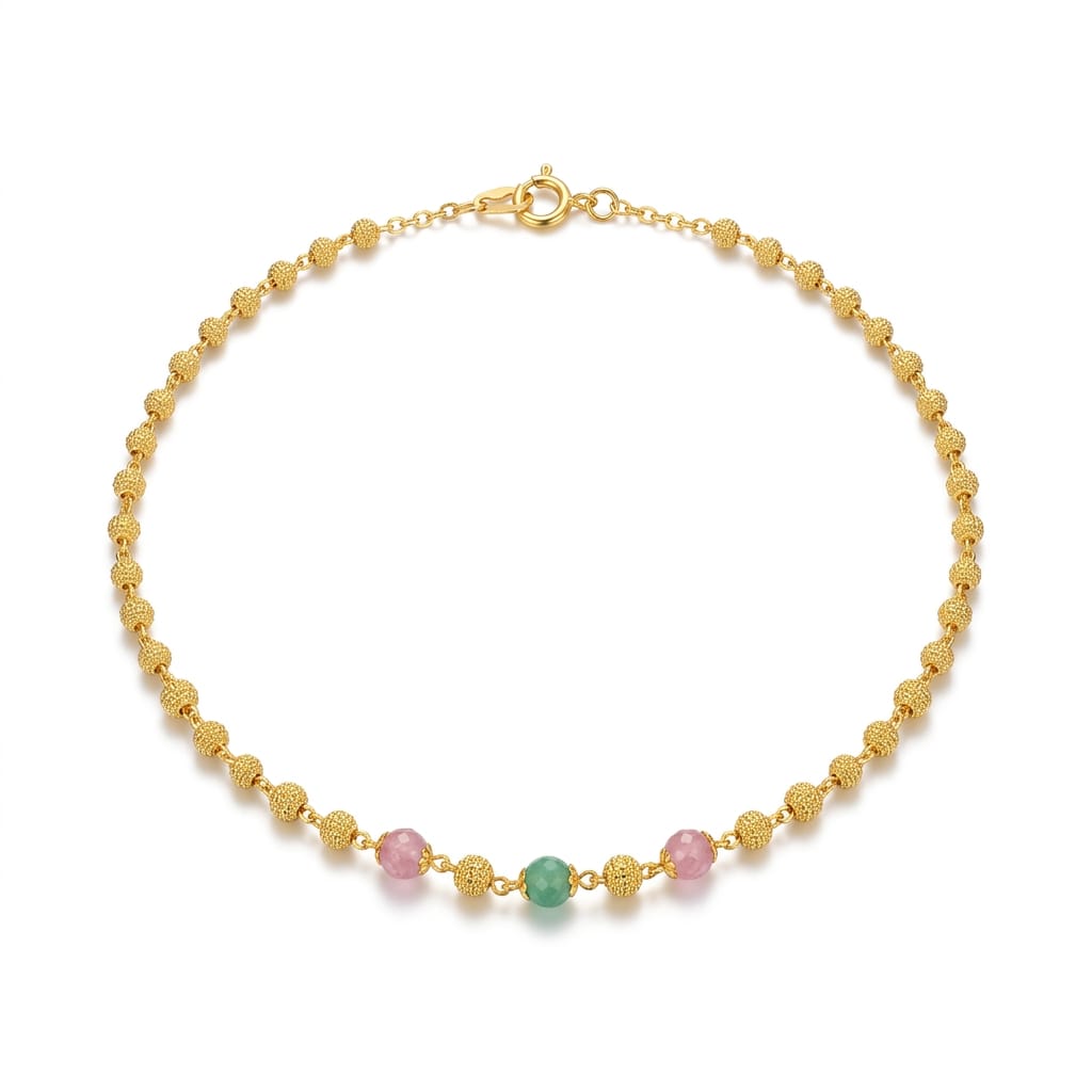 Gold Beaded Necklace with Pastel Stones