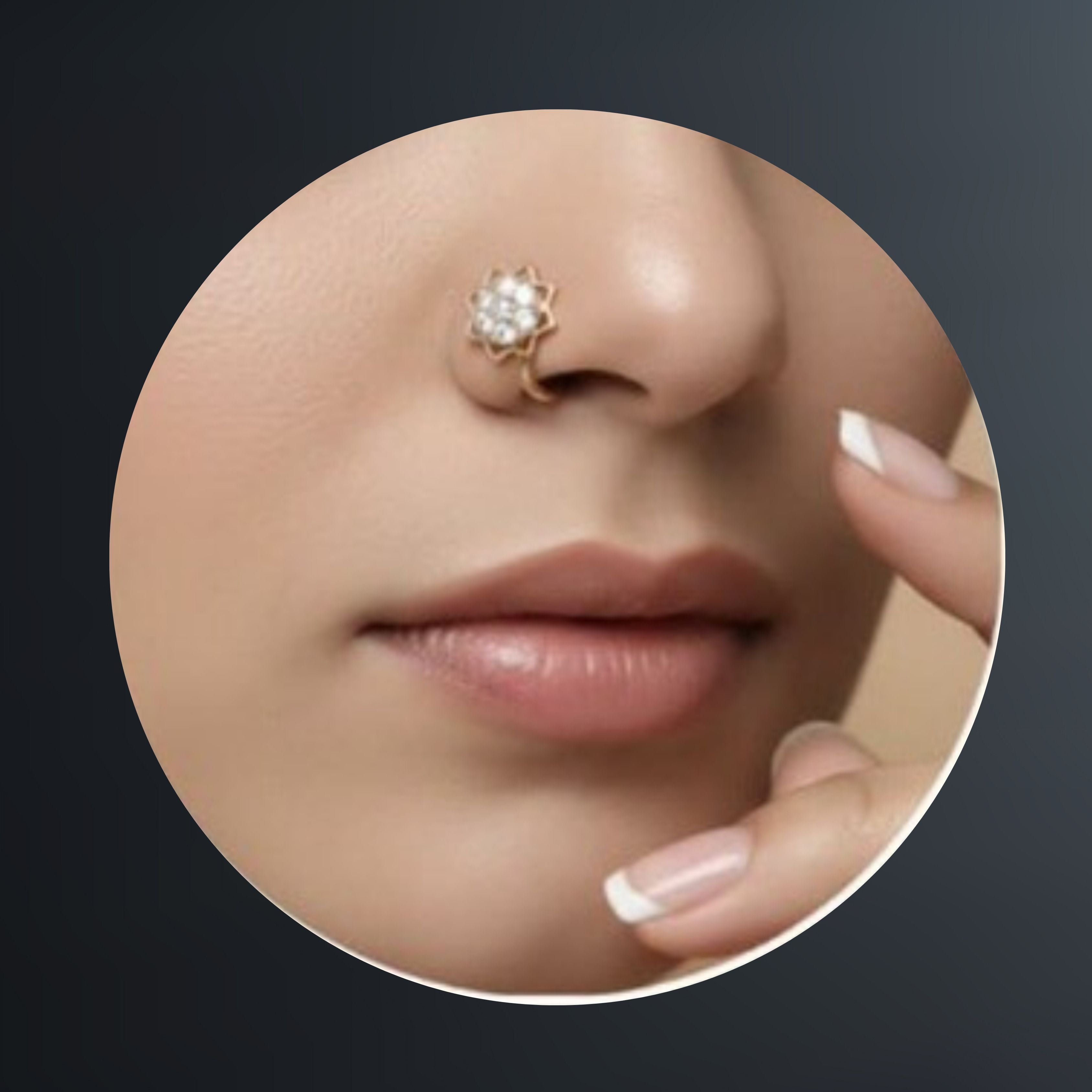 Gold Lotus Nose Pin with Crystal Stone