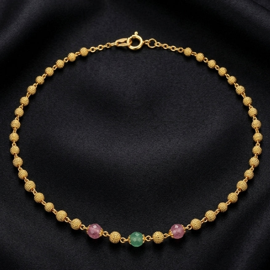 Gold Beaded Necklace with Pastel Stones
