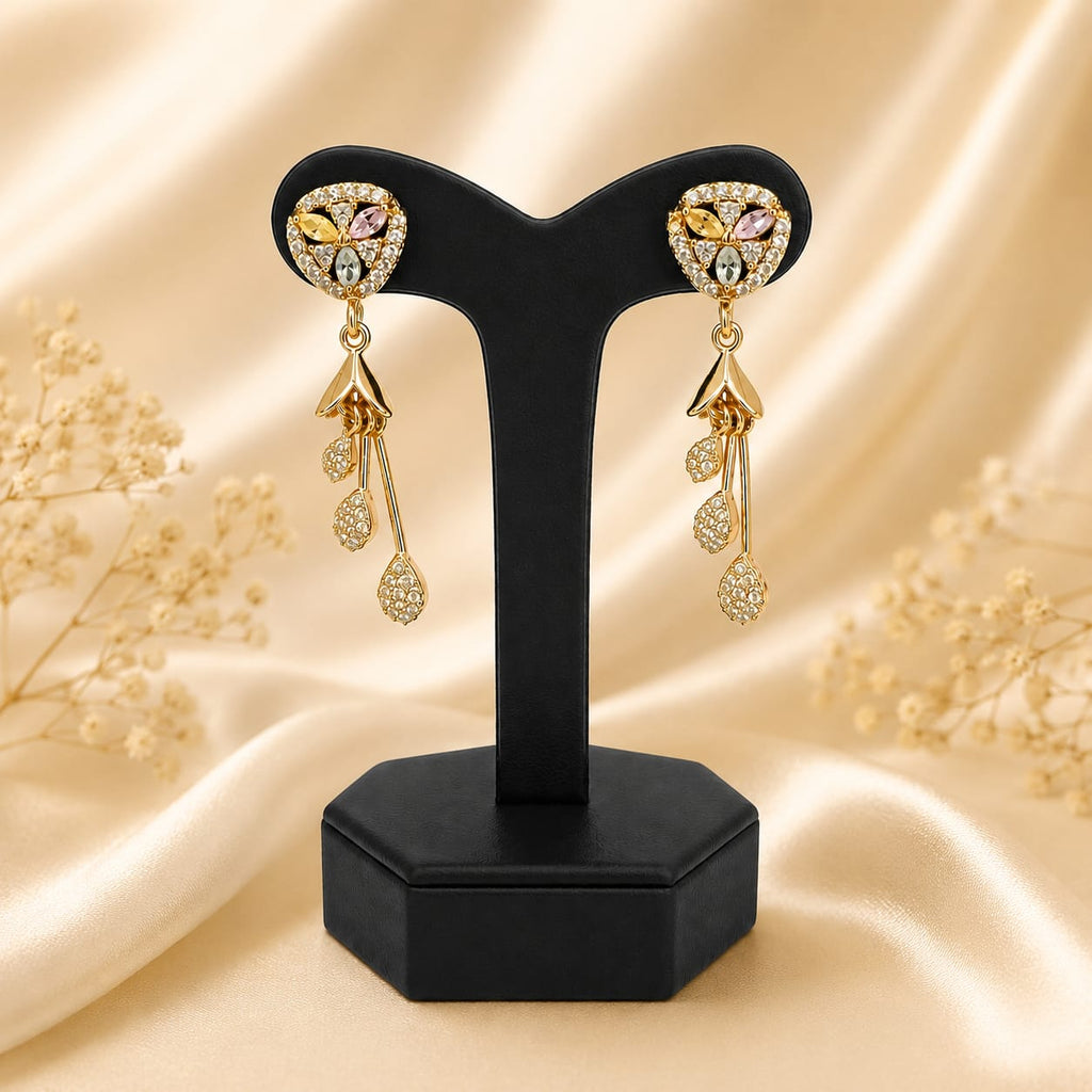 Gold Plated Multicolour Marquise Stud Earrings with CZ Leaf & Teardrop Danglers