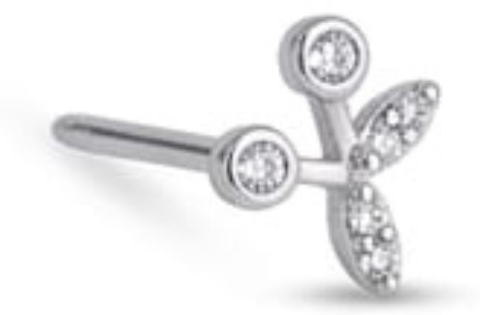 Silver Floral Branch Nose Pin with CZ Stones