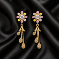 Gold Plated Multicolour Daisy Flower Stud Earrings with CZ Teardrop Danglers