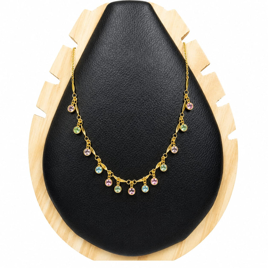 Gold Multicolour Pastel Crystal Round Charm Necklace