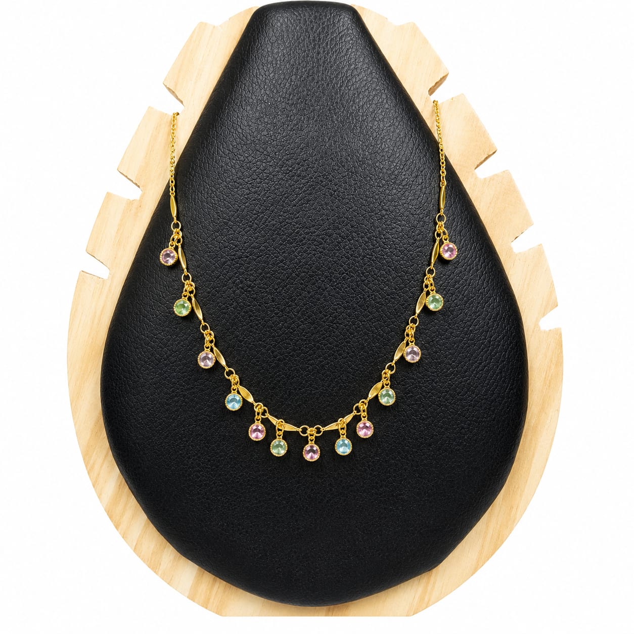 Gold Multicolour Pastel Crystal Round Charm Necklace
