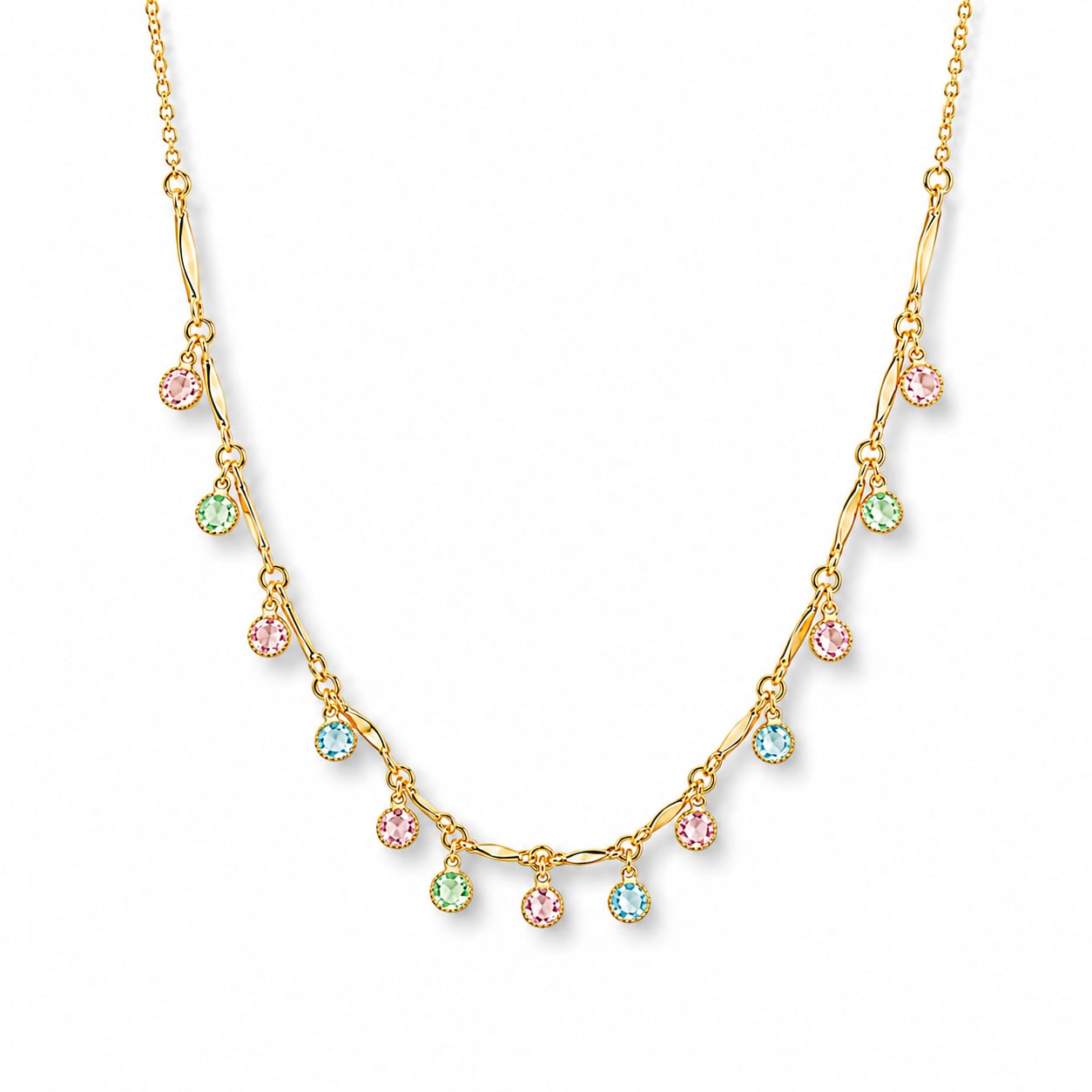 Gold Multicolour Pastel Crystal Round Charm Necklace