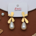 Gold Flower Pearl Drop Earrings, Matte Petal & Teardrop Pearl