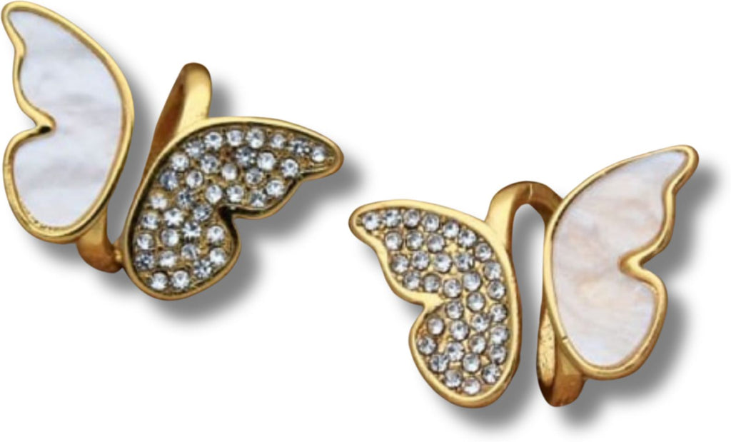 Gold Mother of Pearl & Crystal Butterfly Stud Earrings