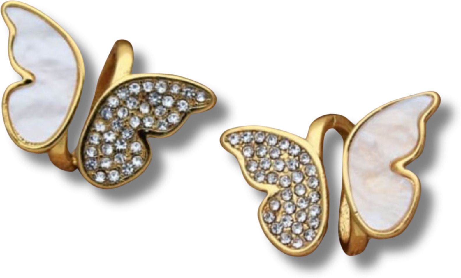 Gold Mother of Pearl & Crystal Butterfly Stud Earrings