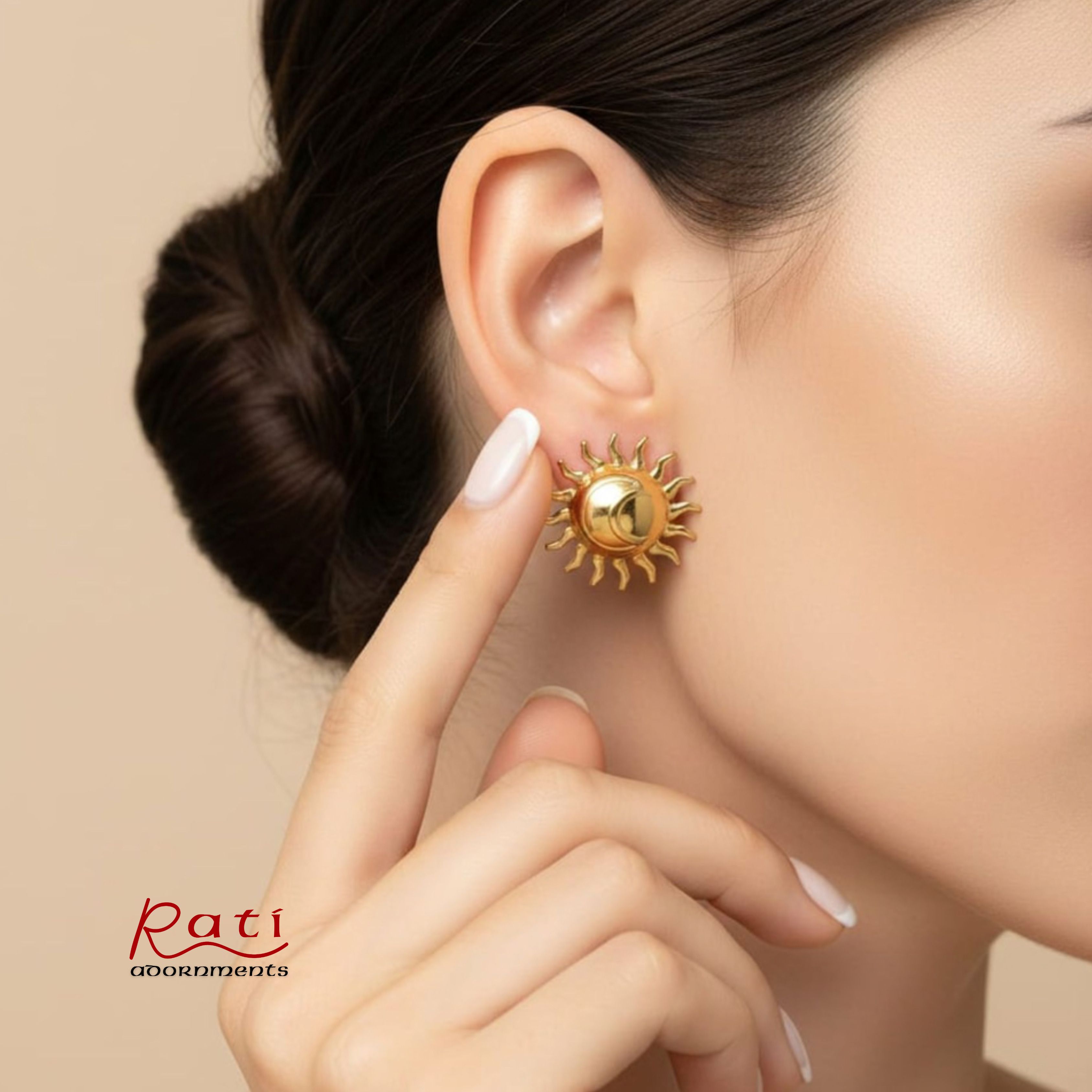 Gold Sun Burst Stud Earrings