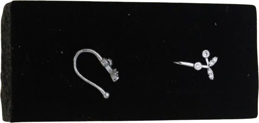 Silver Floral Branch Nose Pin with CZ Stones
