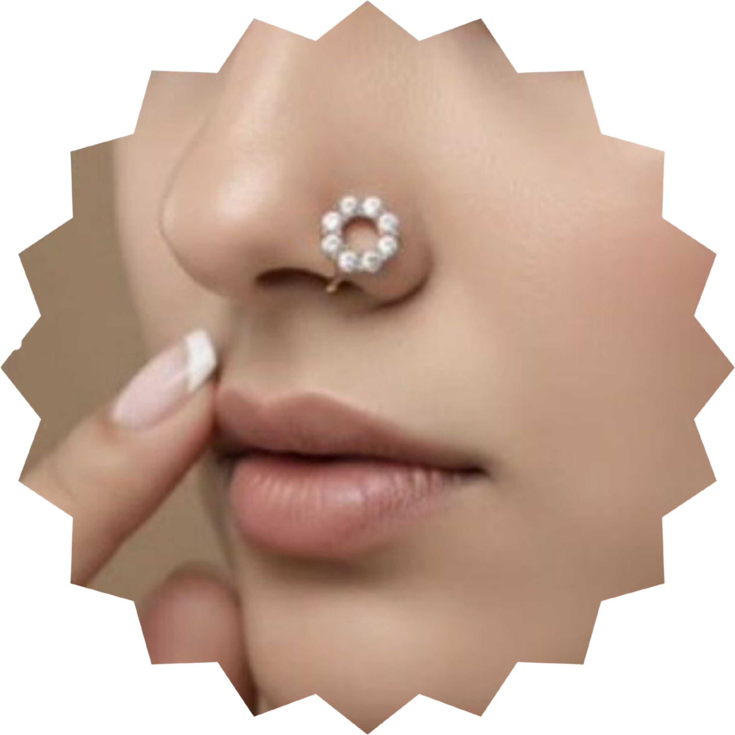 Gold Circular Floral Nose Pin with CZ Stones