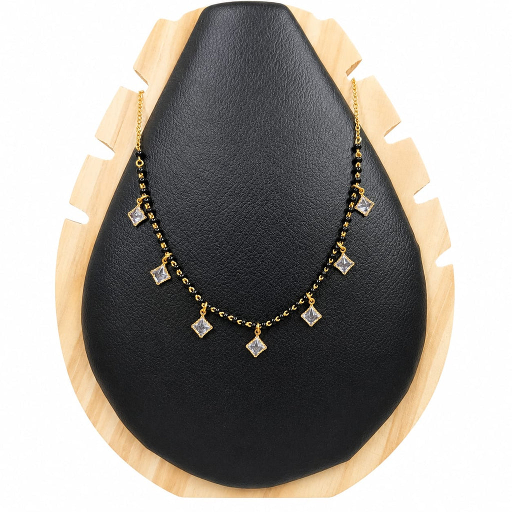 Gold Black Bead Mangalsutra Necklace with CZ Star Charms