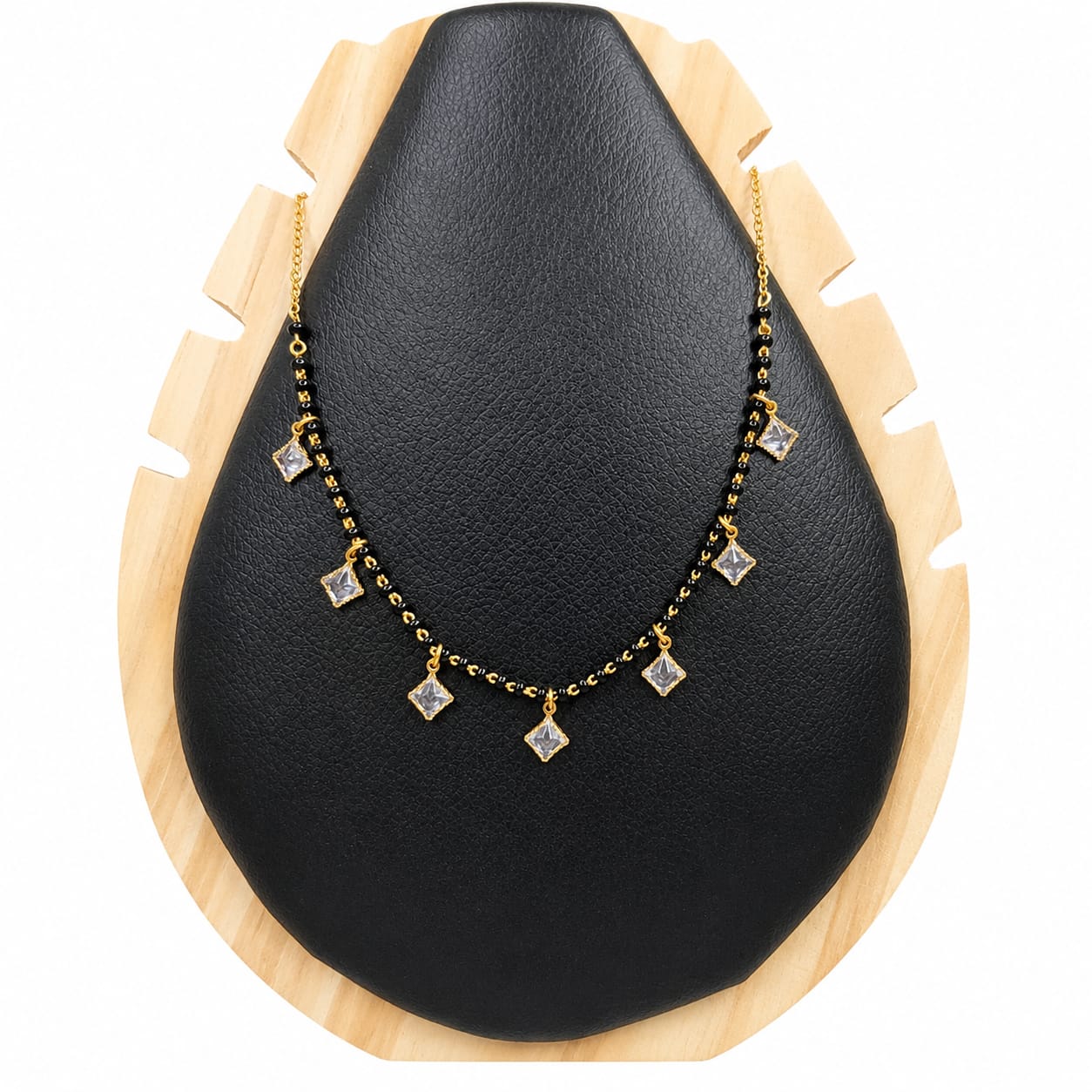 Gold Black Bead Mangalsutra Necklace with CZ Star Charms