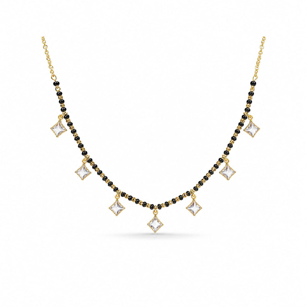 Gold Black Bead Mangalsutra Necklace with CZ Star Charms