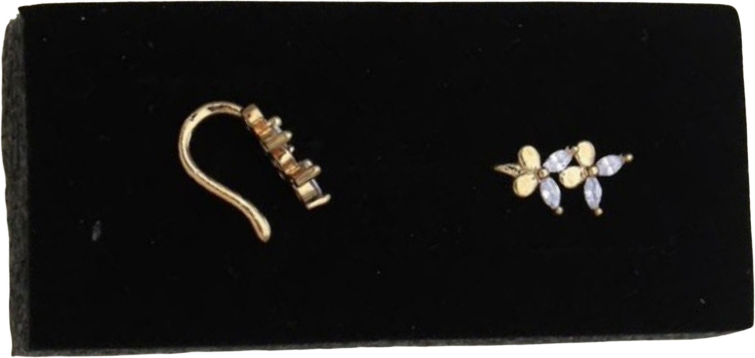 Gold Triple Petal Leaf Nose Pin with Marquise CZ Stones