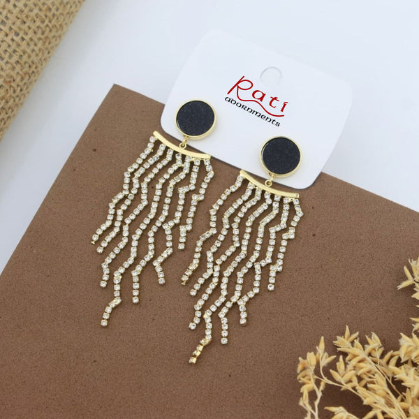 Black Disc & Crystal Tassel Drop Earrings