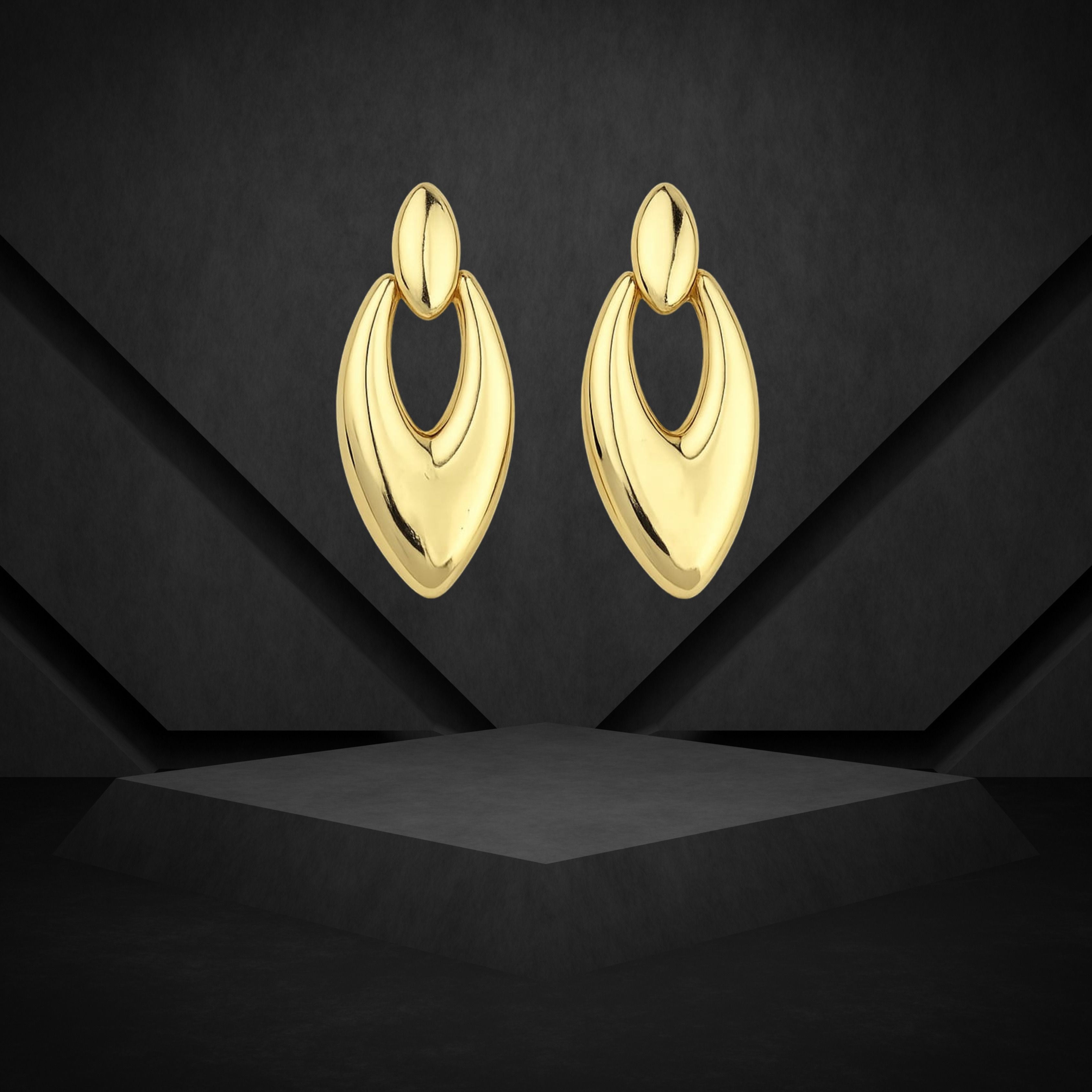 Gold Oval Door Knocker Drop Earrings