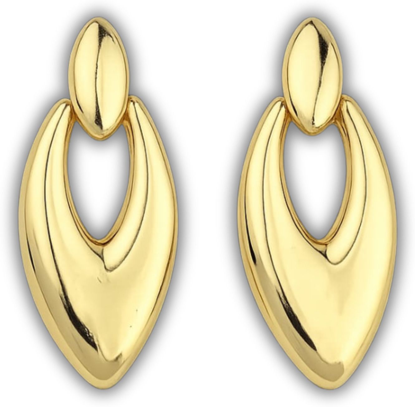 Gold Oval Door Knocker Drop Earrings