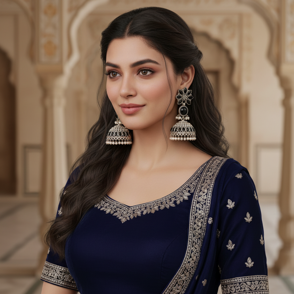 Black Oxidised Silver Jhumka Earrings with Pearl Drops