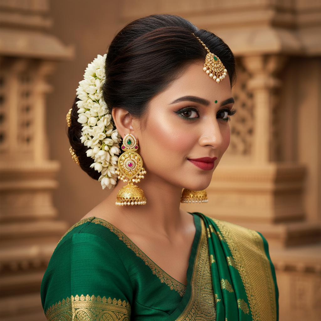 Gold Temple Chandbali Jhumka Earrings