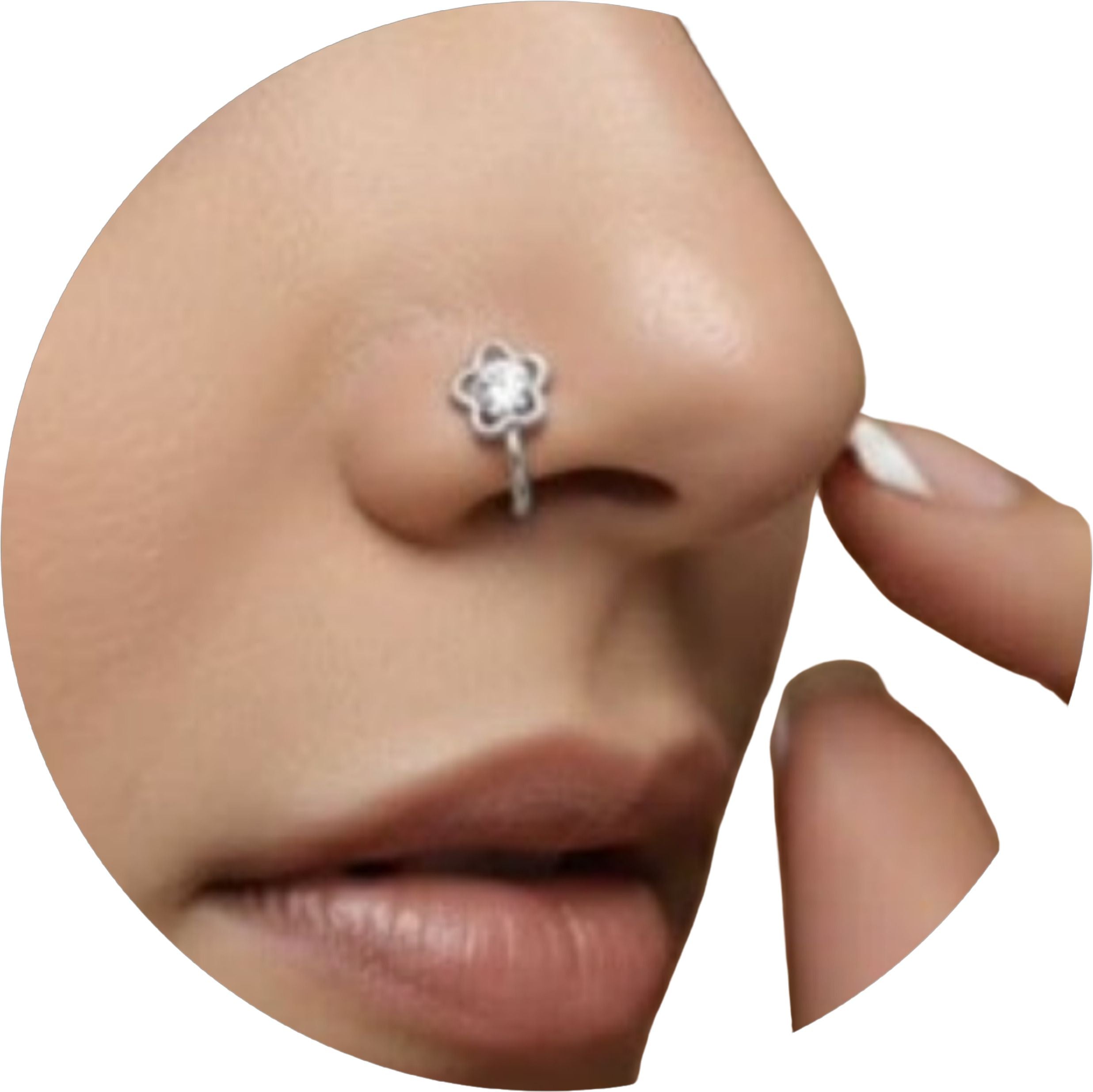 Silver Open Flower Nose Pin with CZ Centre Stone